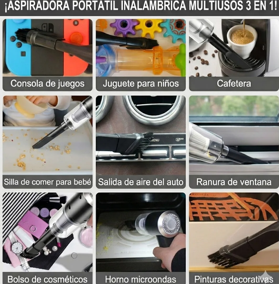 CycloneDust 3-in-1: Mini Aspiradora Inalámbrica