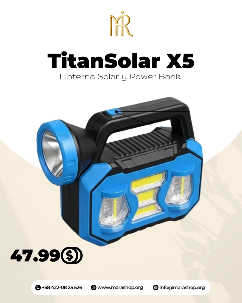 TitanSolar X5: Linterna Solar y Power Bank | Mara Shop